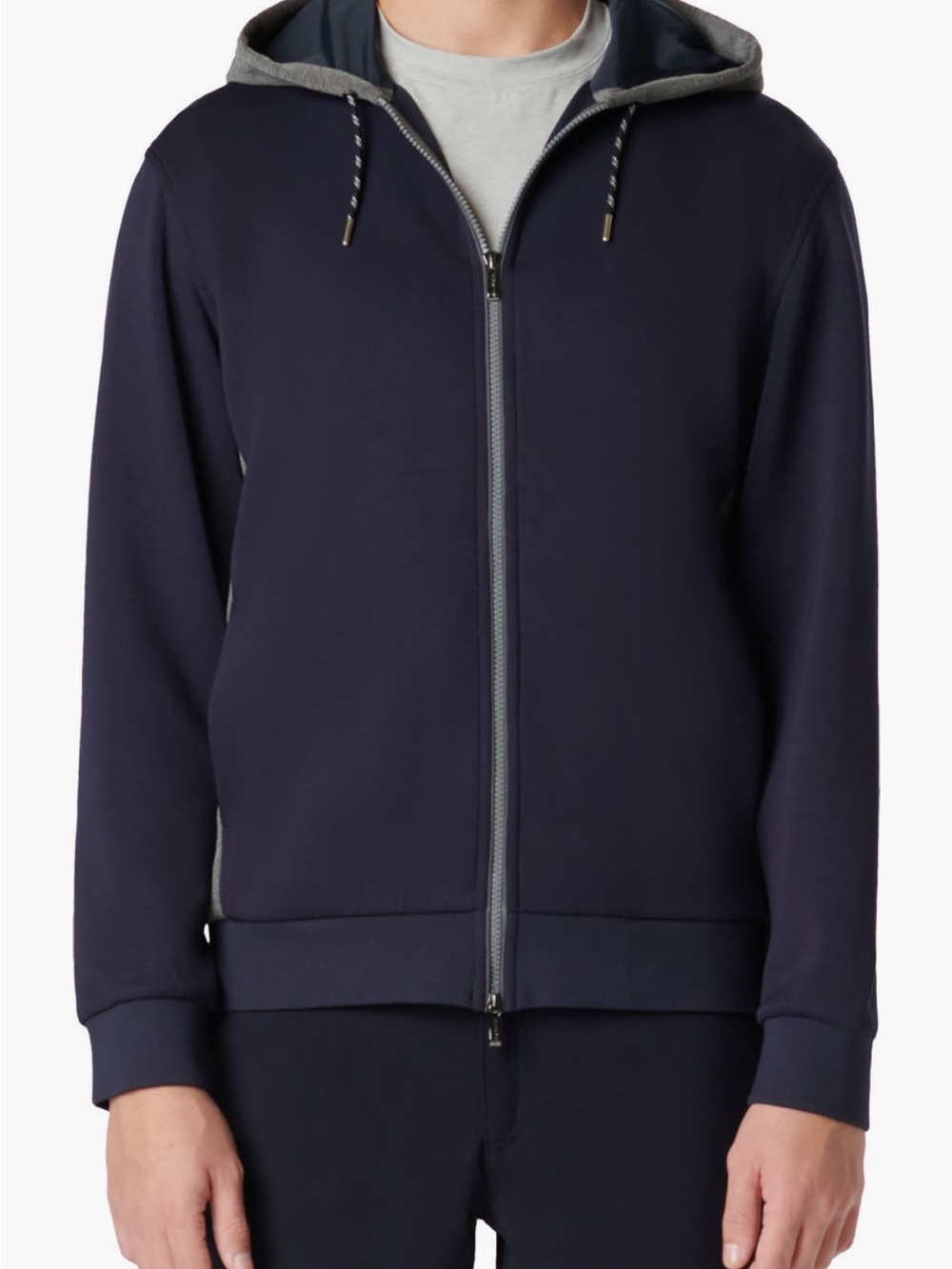Bugatchi Navy Zip-Front Hooded Jacket with Gray Trim